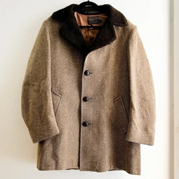 VINTAGE 60s/70s Pendleton Virgin Wool Herringbone Ranch Coat Loomed in Oregon - Picture 1 of 10